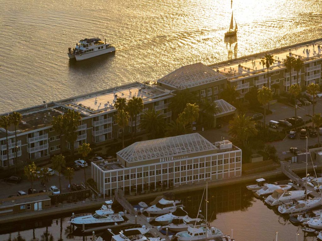 Marina view with boat in slips