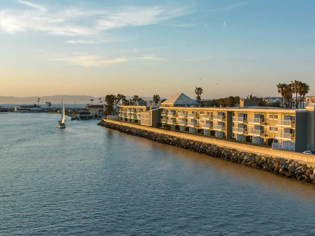 Portofino Hotel Marina Redondo Beach at sunset
