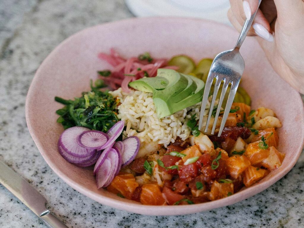 table with plate of food