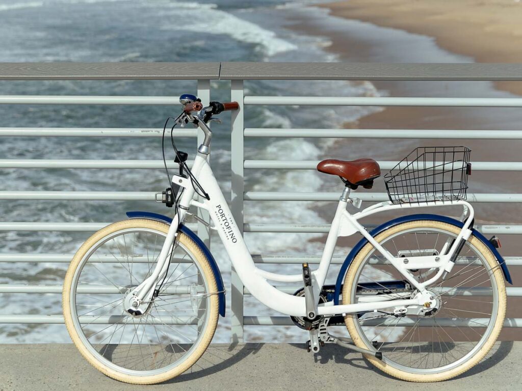 bicycle on a bridge over the ocean